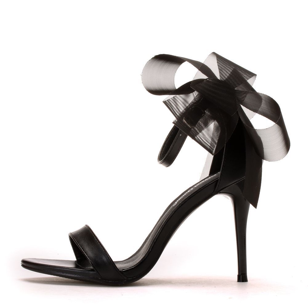Mesh Bow Ankle Strap Stiletto Sandals