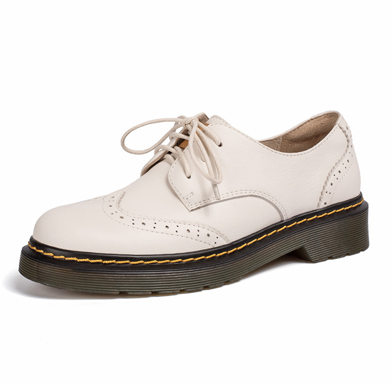 Womens Wingtip Shoes Handmade Leather Brogues Oxfords & Tie Flats Elegant Black/White
