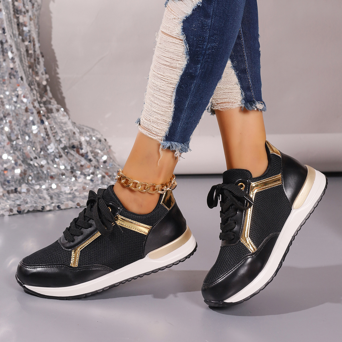 Women Orthopedic Shoes Bling Wedge Sneakers