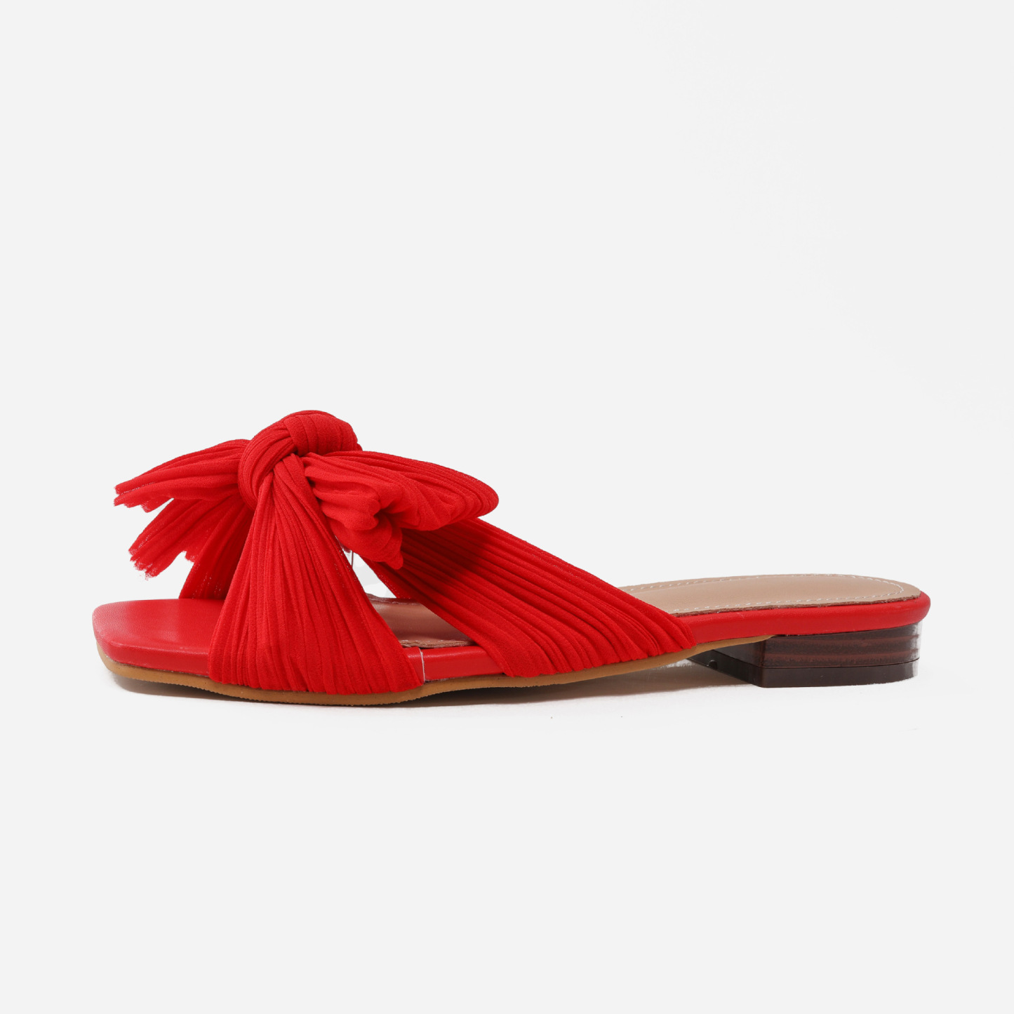 Pleated Bow Open Toe Comfort Slip On Slide Flat Sandals