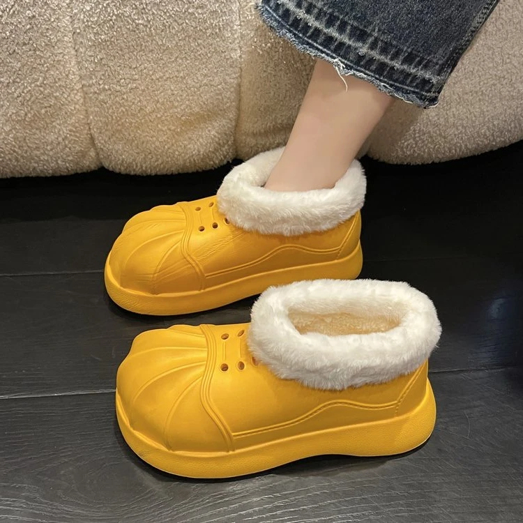 Women Ankle Snow Boots Clogs Slip-on Women Fleece Platform Rainboots N