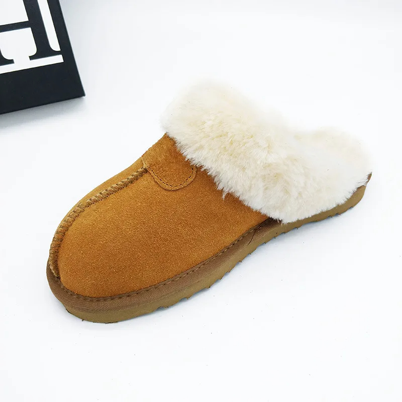 Women's Color Non-slip Winter Warm Slippers Indoor Warm Slippers Ladies Leather Slippers Couple Home Short Plush Flat Shoes