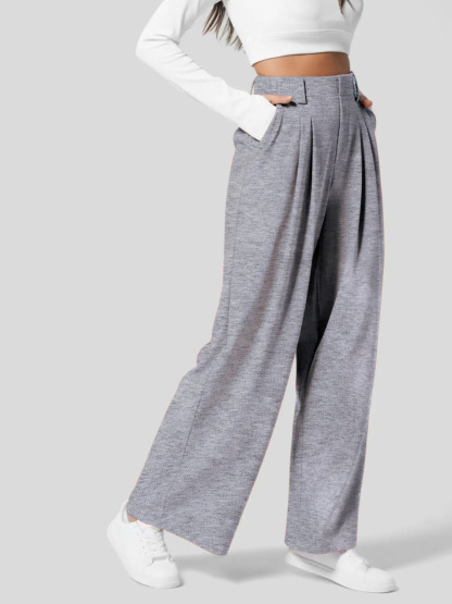 High-Waisted Plicated Wide Leg Waffle Pants
