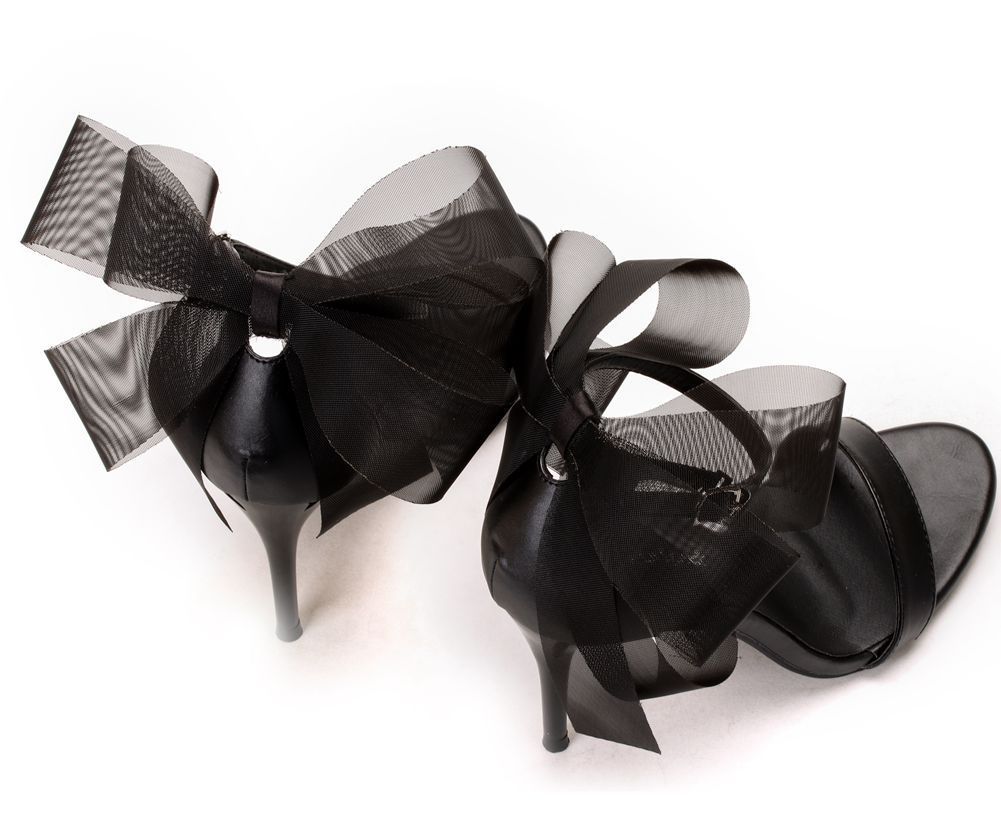 Mesh Bow Ankle Strap Stiletto Sandals