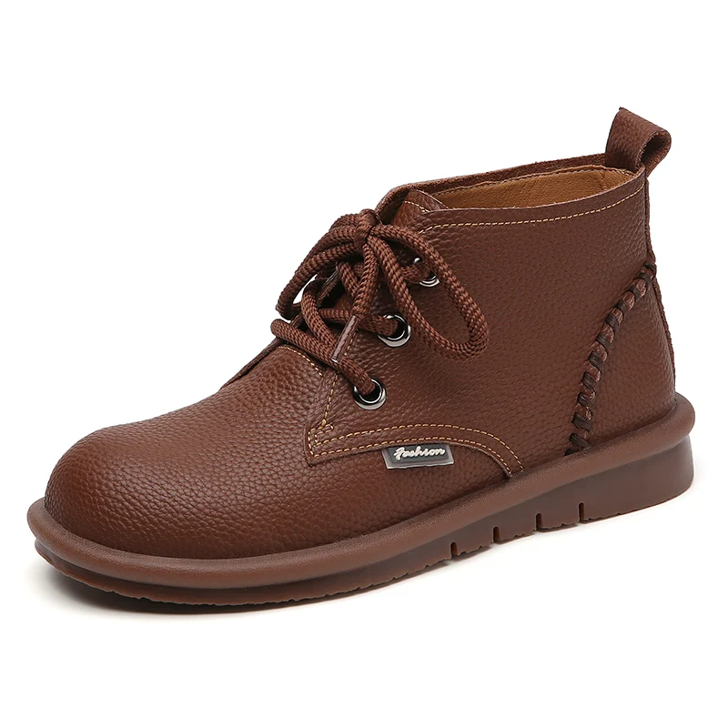 Autumn Oxford Shoes Flat Leather Shoes Ladies Short Plush Boots Zipper Black Booties Simple Lace Up Ankle Boots Women's Spring