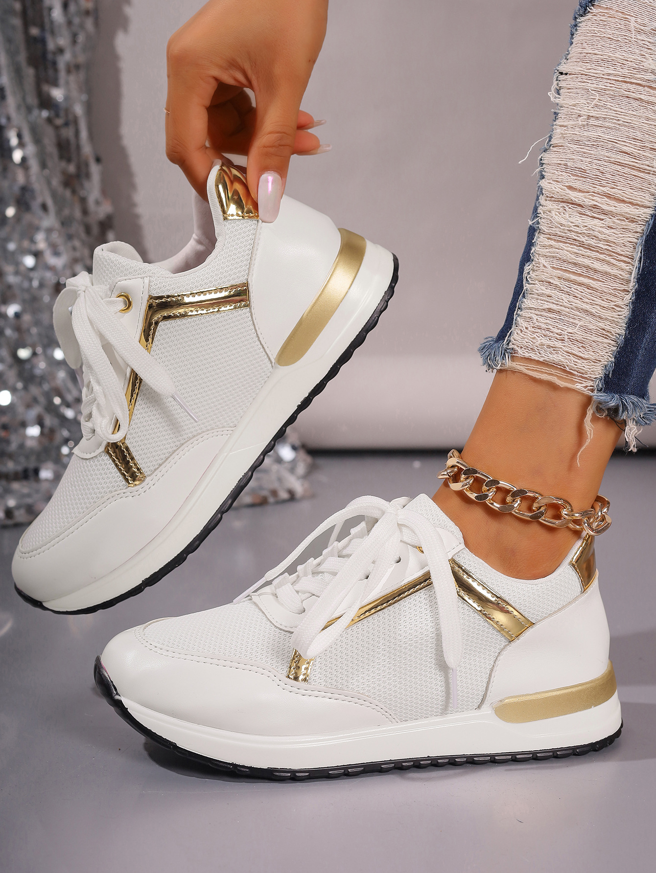 Women Orthopedic Shoes Bling Wedge Sneakers