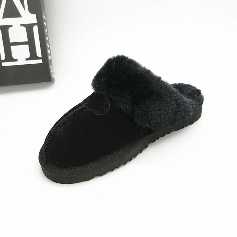Women's Color Non-slip Winter Warm Slippers Indoor Warm Slippers Ladies Leather Slippers Couple Home Short Plush Flat Shoes