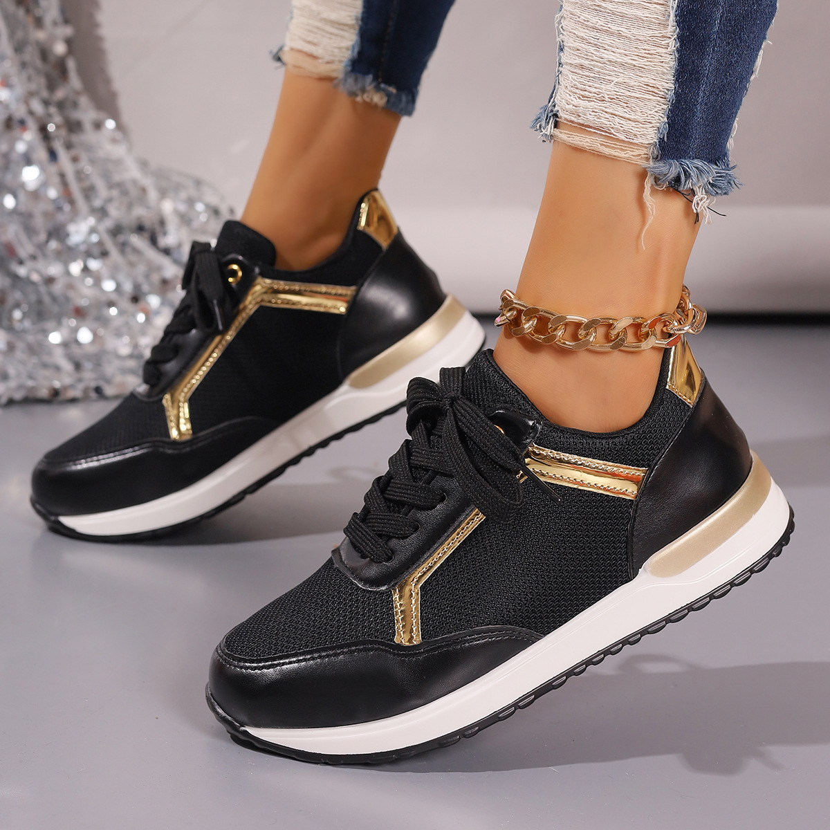 Women Orthopedic Shoes Bling Wedge Sneakers