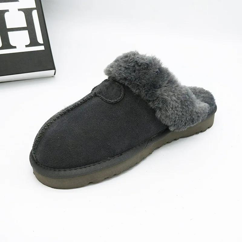 Women's Color Non-slip Winter Warm Slippers Indoor Warm Slippers Ladies Leather Slippers Couple Home Short Plush Flat Shoes