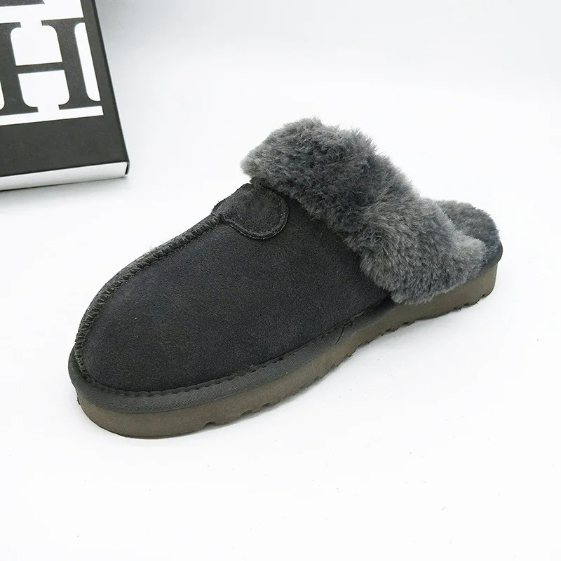 Women's Color Non-slip Winter Warm Slippers Indoor Warm Slippers Ladies Leather Slippers Couple Home Short Plush Flat Shoes