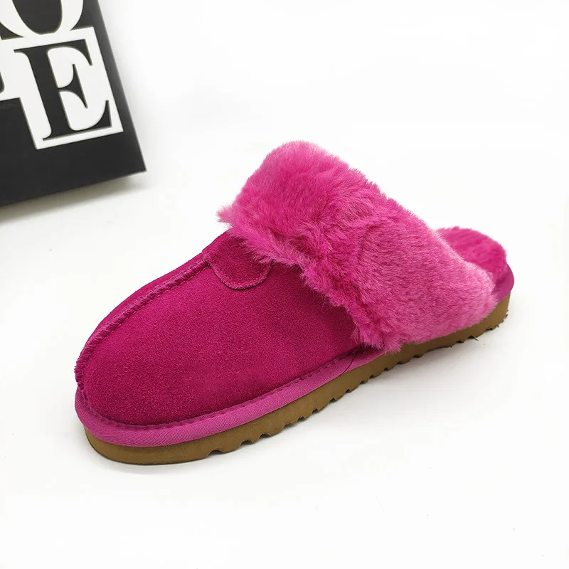 Women's Color Non-slip Winter Warm Slippers Indoor Warm Slippers Ladies Leather Slippers Couple Home Short Plush Flat Shoes