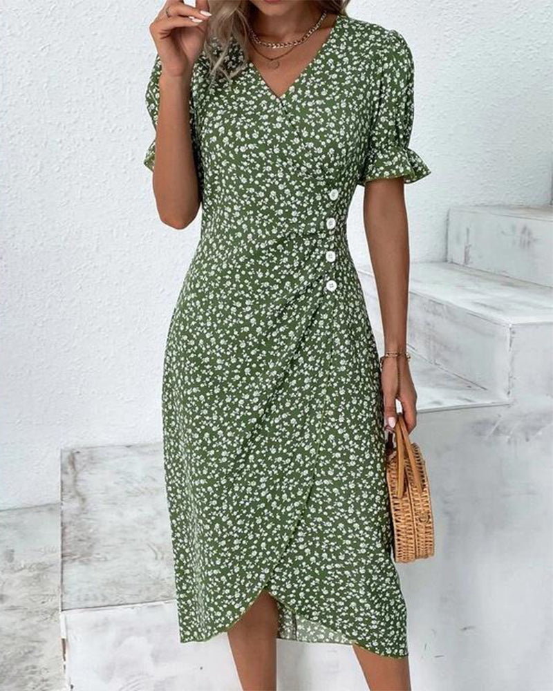 Asymmetrical Hem Floral Dress