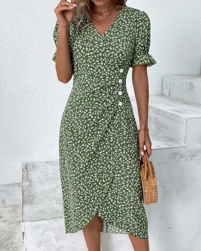 Asymmetrical Hem Floral Dress