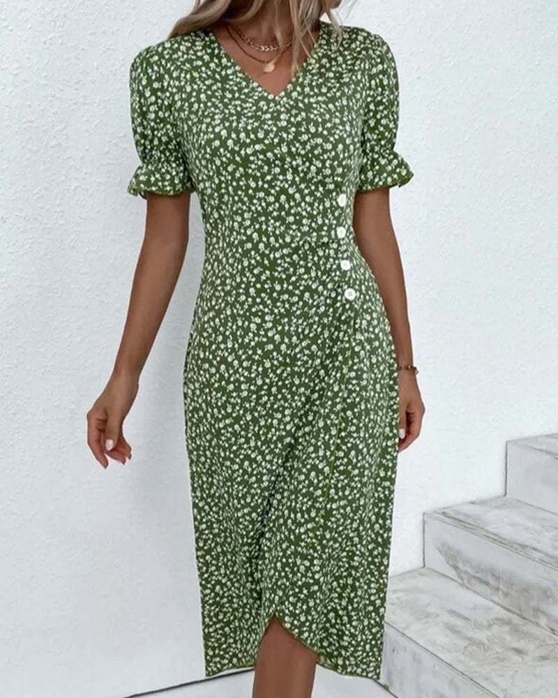 Asymmetrical Hem Floral Dress