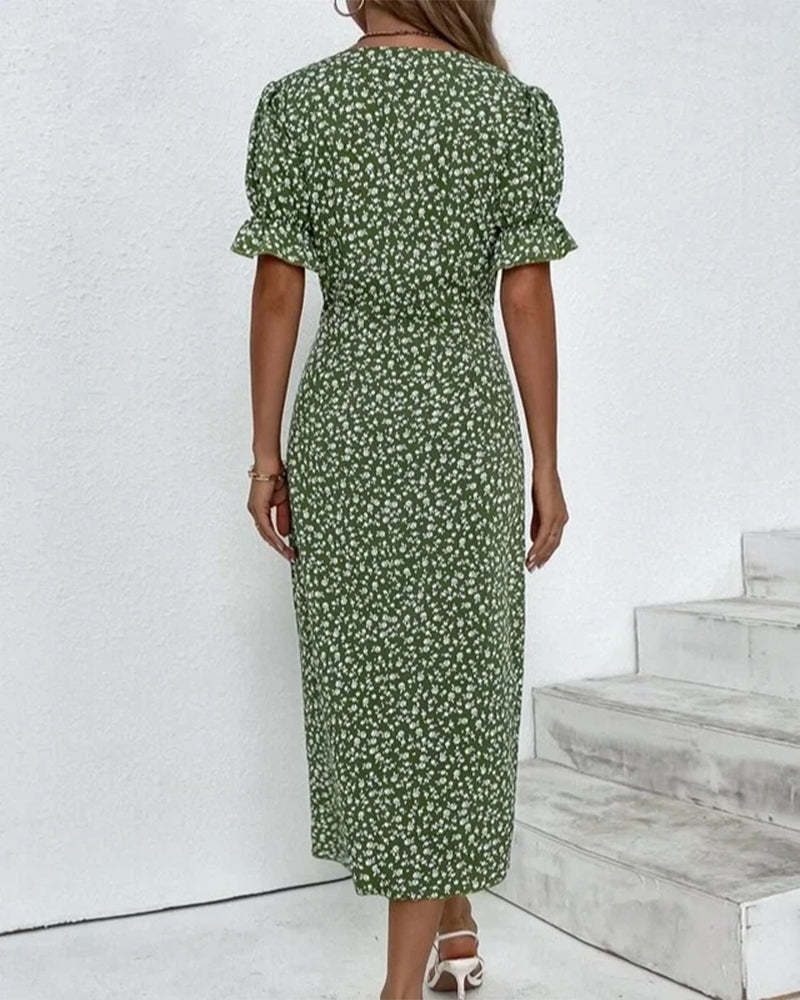 Asymmetrical Hem Floral Dress