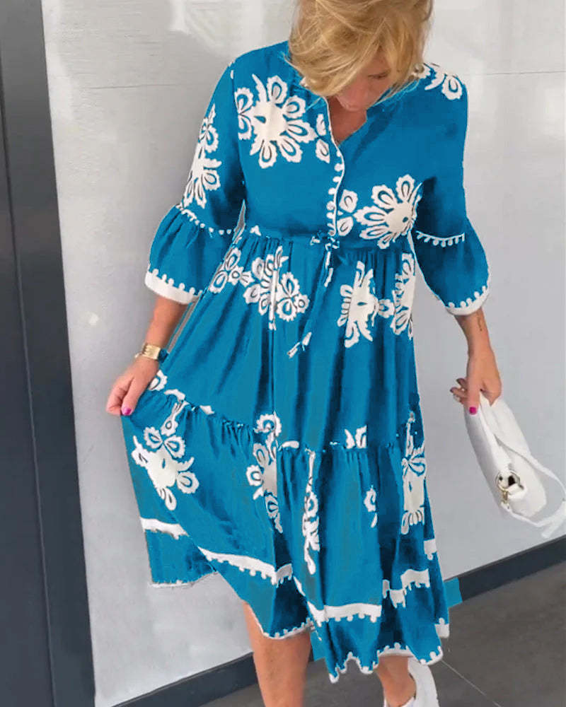 Sleeves Floral Print Dress