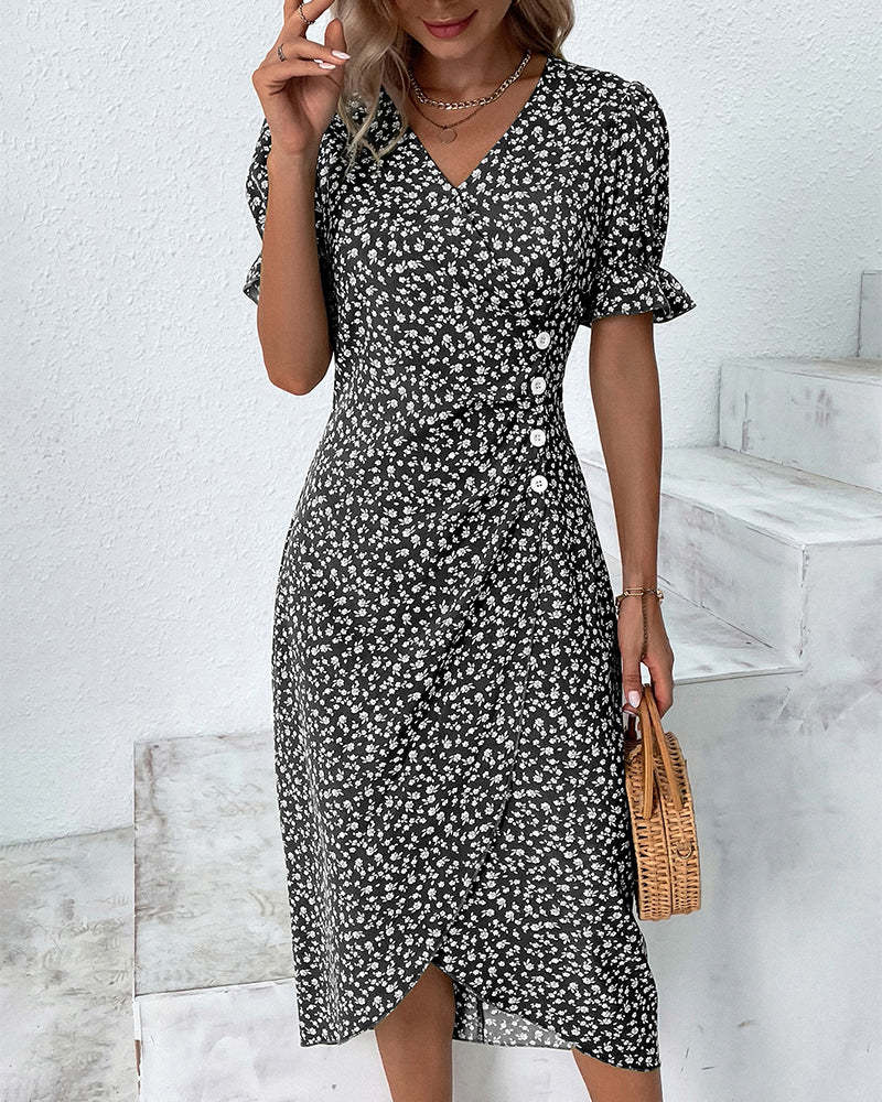 Asymmetrical Hem Floral Dress