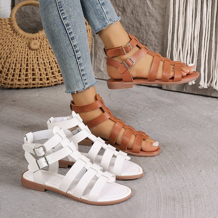 Summer Hollow Woven Thick Heel Non-Slip Sand Roman Shoes