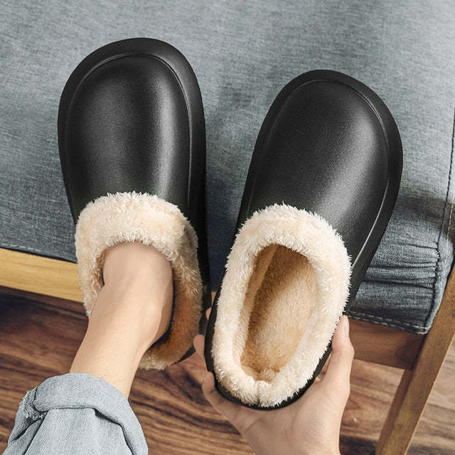 Waterproof Men Slippers Anti-slip Plush Home Footwear
