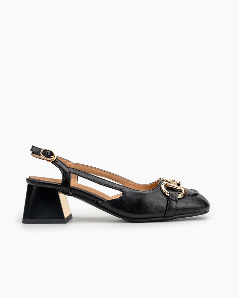 Classic Metal Buckle Slingback Low-Heel Chunky Heels Sandals