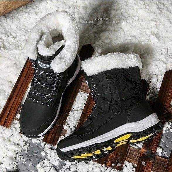 Women Anti-slip Fur Warm Waterproof Snow Boots Mid Calf