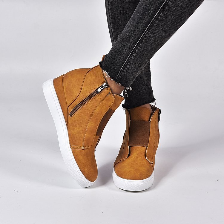 Casual Slip on Platform Wedge Sneakers Hidden Wedge Ankle Booties