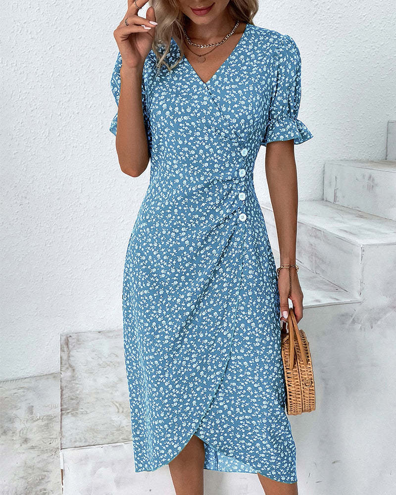 Asymmetrical Hem Floral Dress