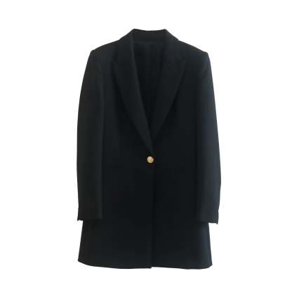 Long Ladies Blazer With Gold Button