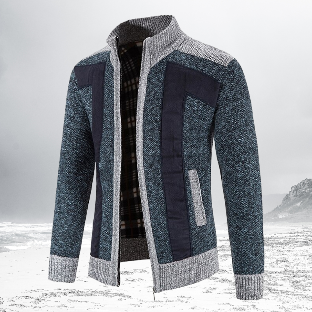 Wool Zip Sweater With Motif