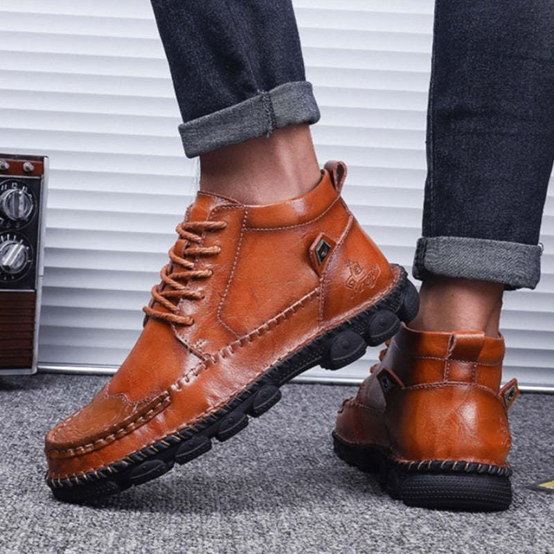 Men Leather Ankle Boots Round Toe Casual Orthopedic Shoes