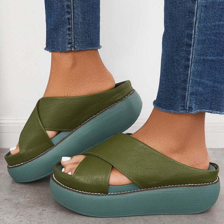 Platform Criss Cross Slides Slip On Arch Support Sandals