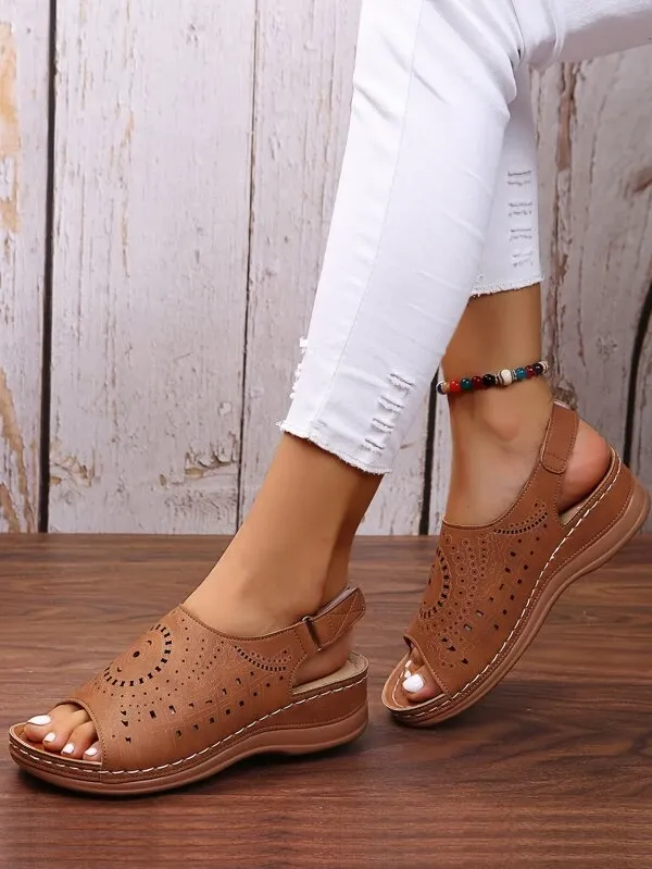 Hollow Out Slingback Wedge Sandals
