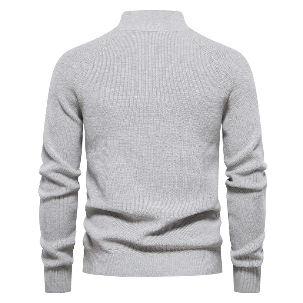 Quarter-Zip Quilted Ribbed Knit Sweater
