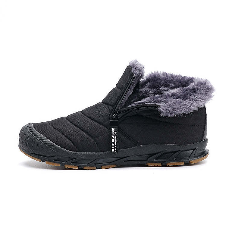 Warm Lined Snow Boots Zip Short Shaft Boots Flat Outdoor Comfortable Non-slip & Waterproof Winter Barefoot Shoe (Unisex)