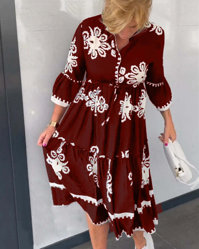 Sleeves Floral Print Dress