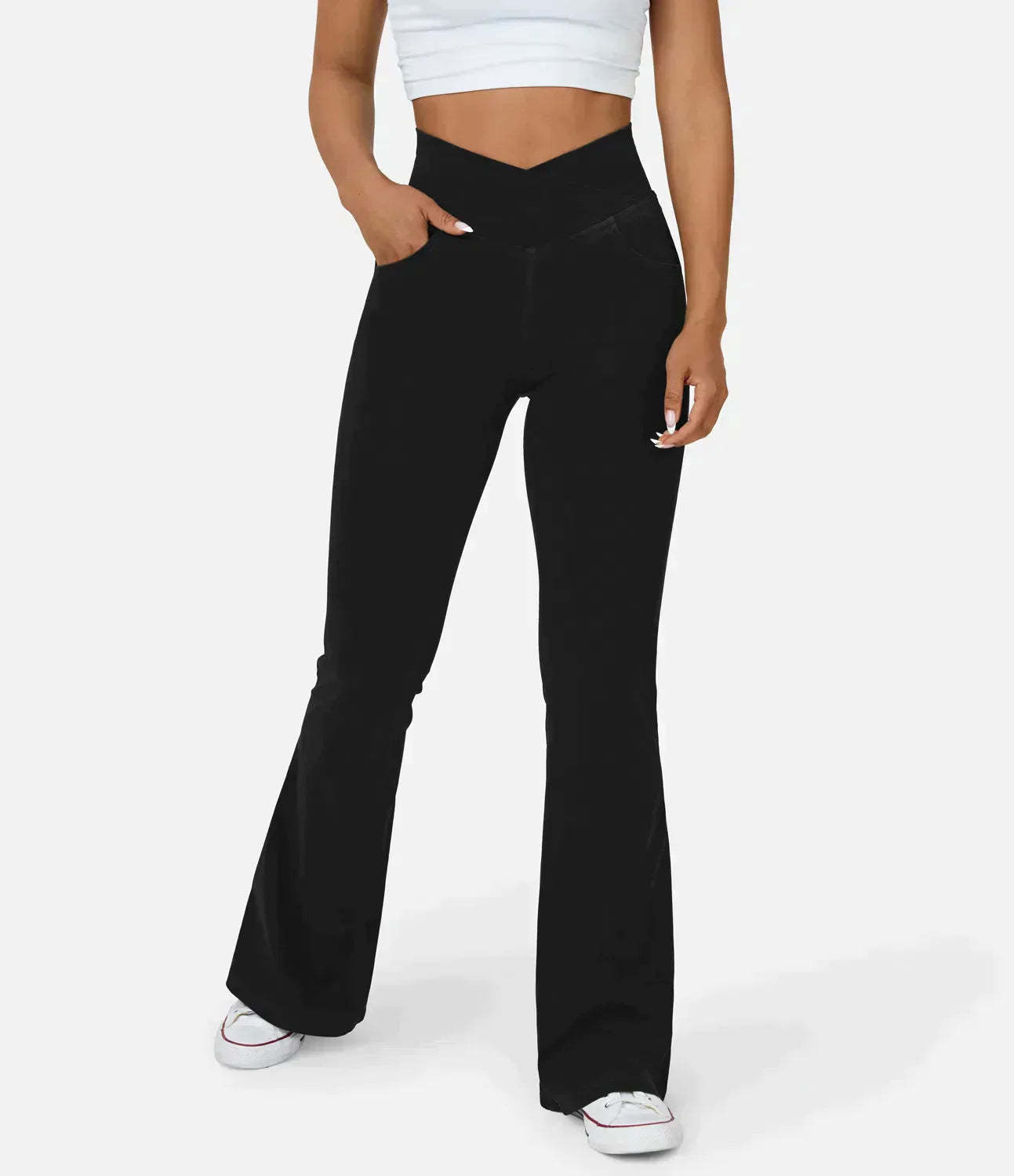High Waist RetroFlare Crossover Trousers for Women