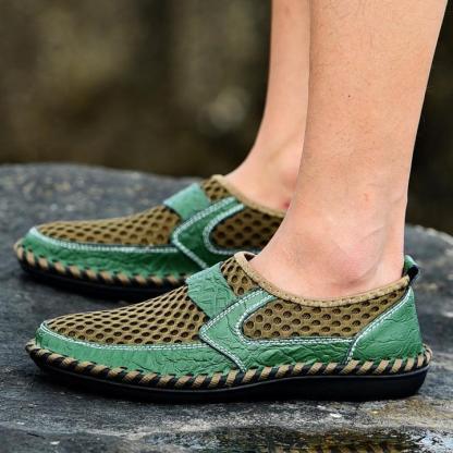 Men's Water Shoes Stitching Honeycomb Mesh Soft Loafers Breathable Outdoor Casual Shoes