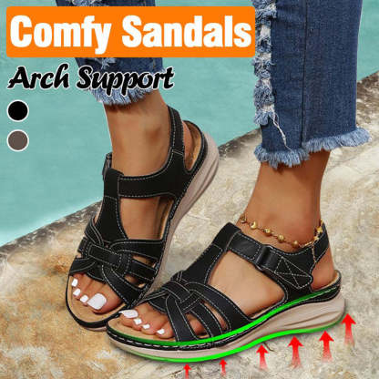 Women's Open Toe Wedge Velcro Sandals