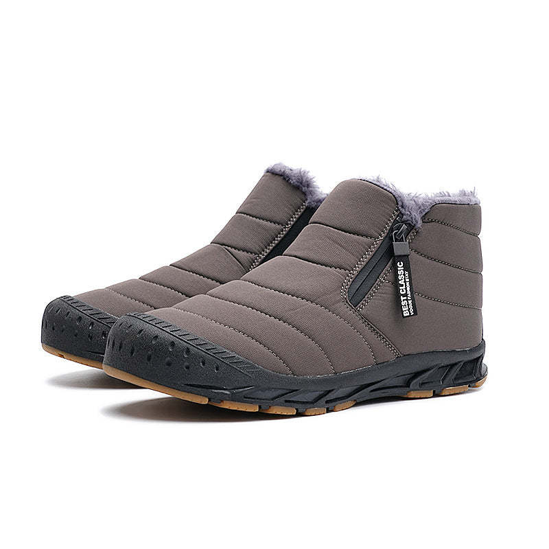Warm Lined Snow Boots Zip Short Shaft Boots Flat Outdoor Comfortable Non-slip & Waterproof Winter Barefoot Shoe (Unisex)