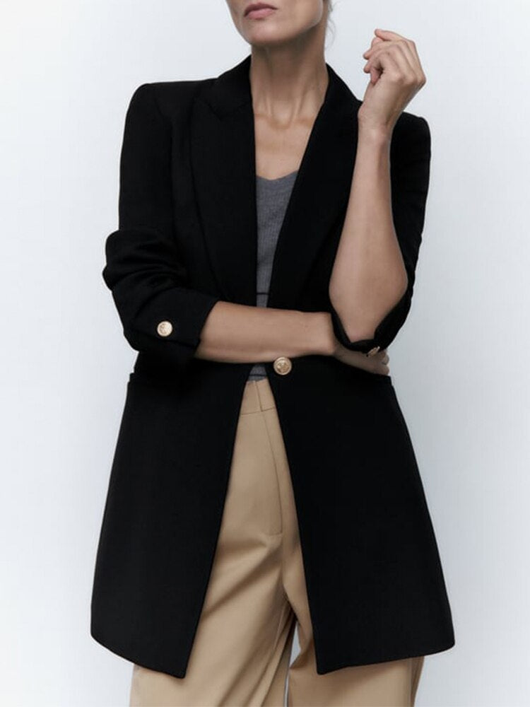 Long Ladies Blazer With Gold Button