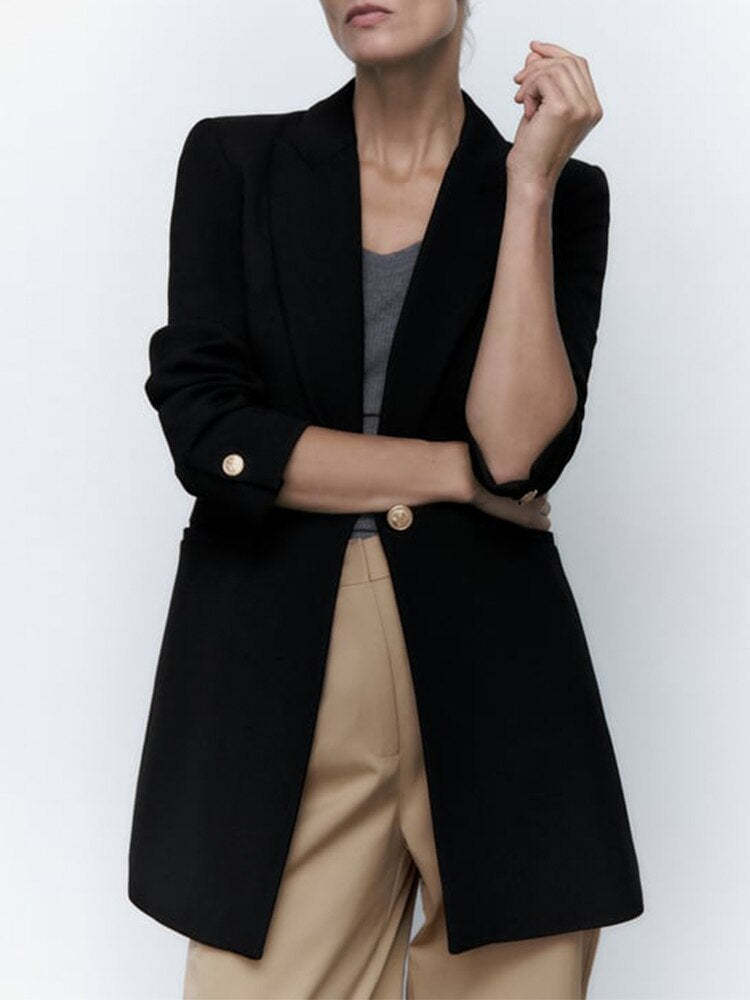 Long Ladies Blazer With Gold Button