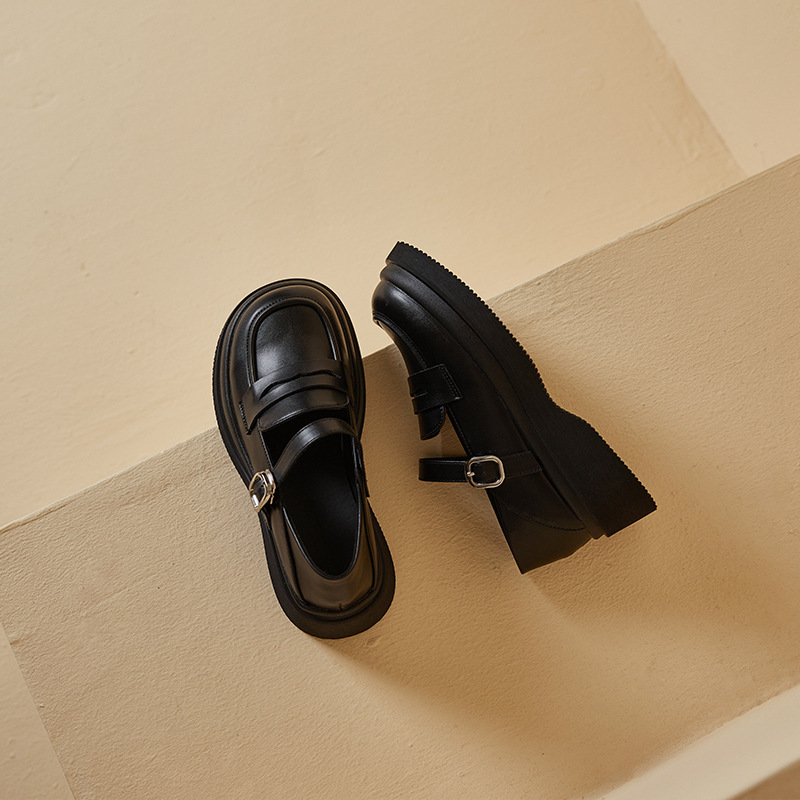 Round Toe Platform Mary Jane Loafers Buckle Strap Uniform Shoes