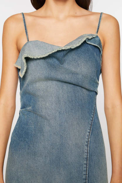 Denim Ruffle Midi Dress