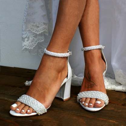 Peep Toe Chunky Heel PU Wedding Shoes  Party Shoes With Pearl