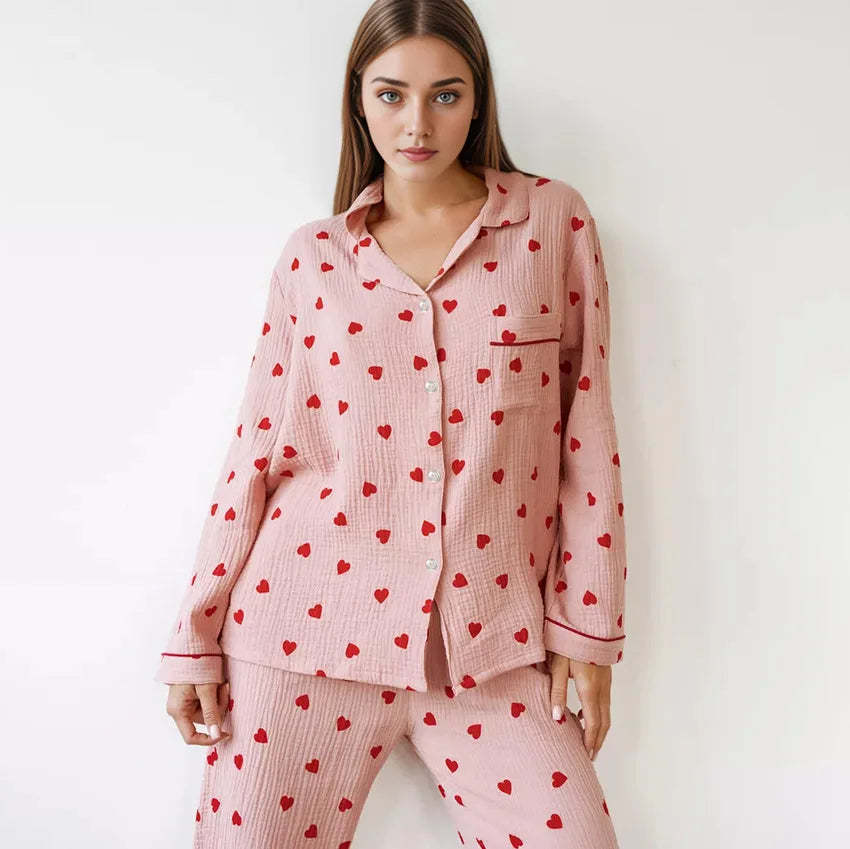 Heart Print Pink Pajama Set