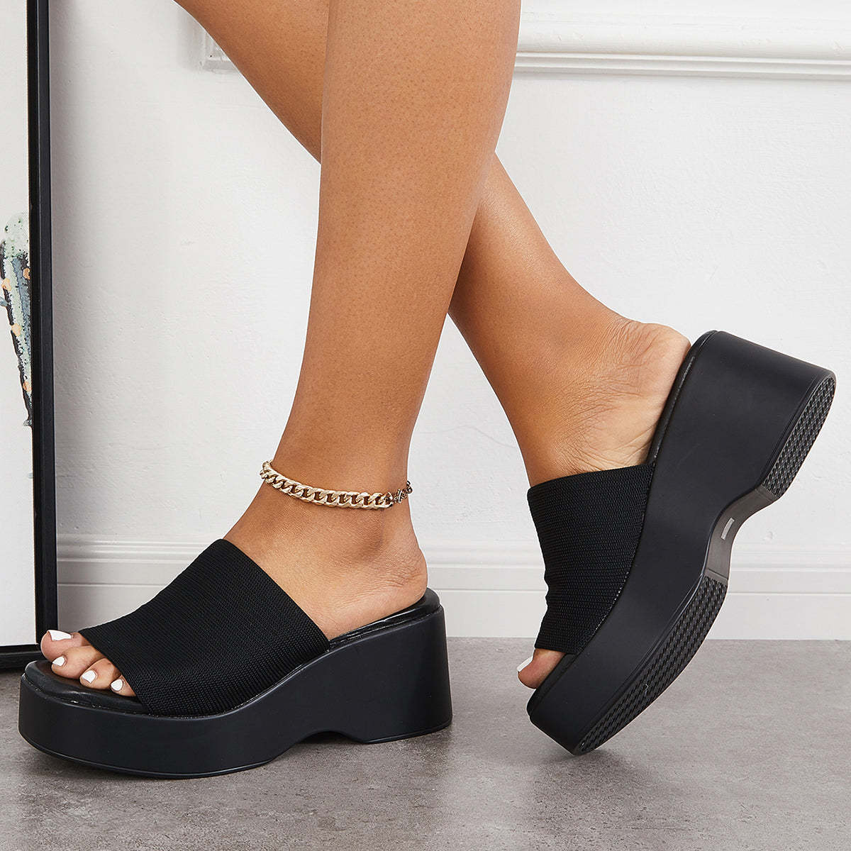 Women Slip on Platform Wedge Slippers Open Toe Slide Sandals