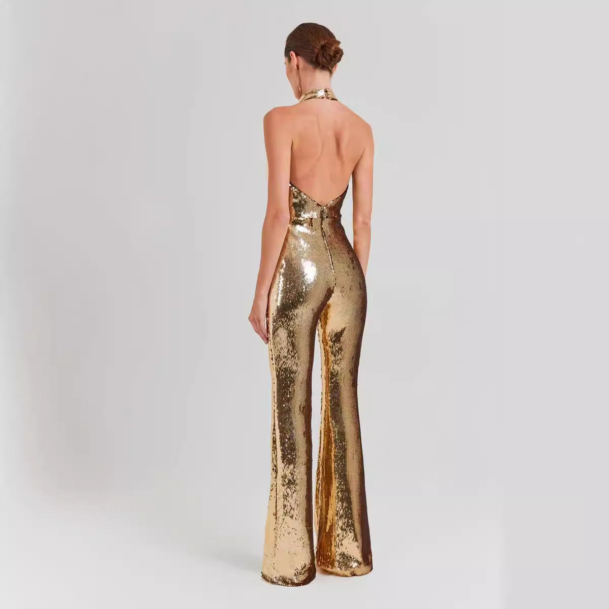 Gold Sequin Halter Jumpsuit