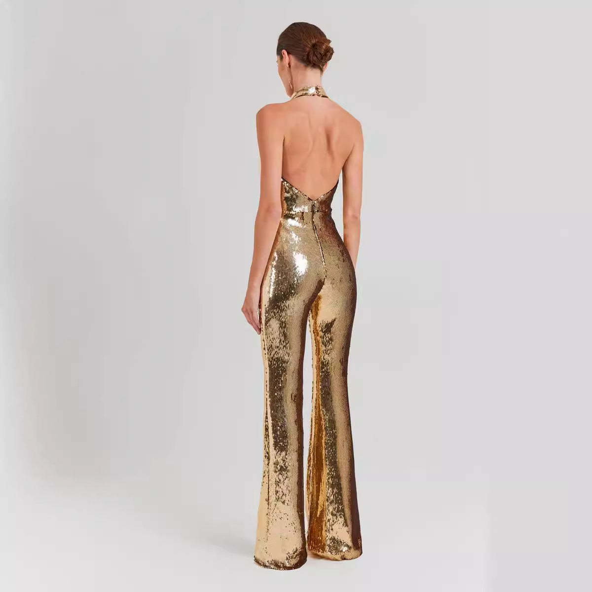 Gold Sequin Halter Jumpsuit
