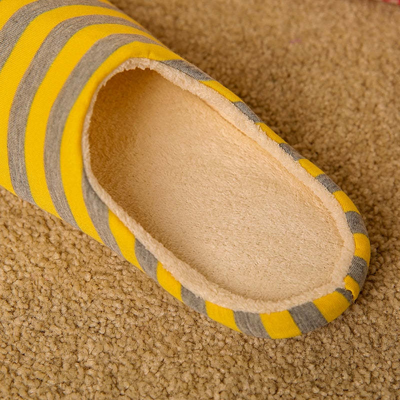 Women Warm Indoor Slippers Fur Striped Winter Slides