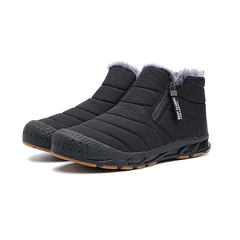 Warm Lined Snow Boots Zip Short Shaft Boots Flat Outdoor Comfortable Non-slip & Waterproof Winter Barefoot Shoe (Unisex)